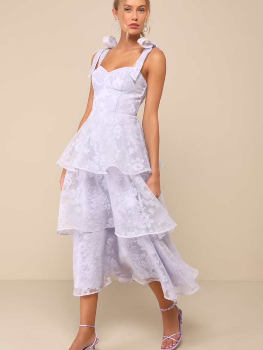 Lulus Glamorous Sweetie Lavender Burnout Tie-strap Bustier Midi Dress Purple